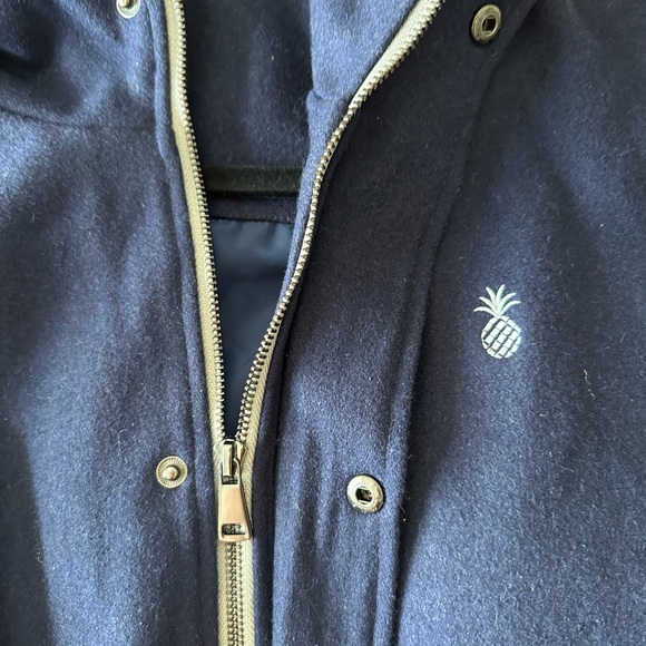 Preppy Qilo Poly-Wool Navy and Gray Colorblock Coach Jacket - Picture 2 of 5